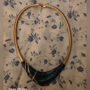 Elegant Gold, Blue, and Green Necklace